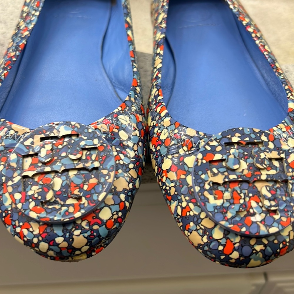 TORY BURCH Minnie travel ballet flat with logo speckled pattern size 7